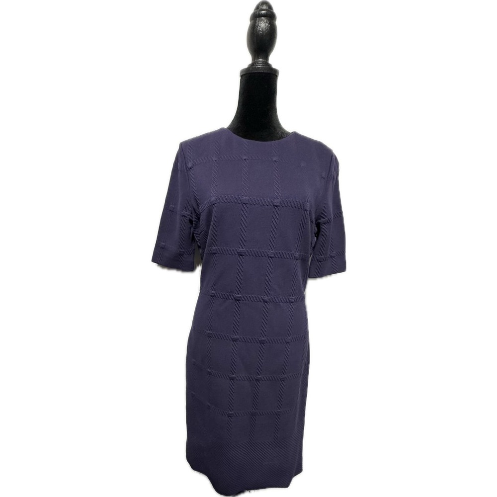 Hugo Boss Women's Navy Textured Sheath Dress Short‎ Sleeve Knee Length Zip